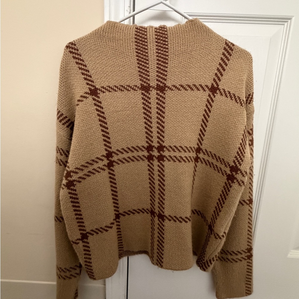 SHEIN Tan and Brown Plaid Turtleneck Sweater